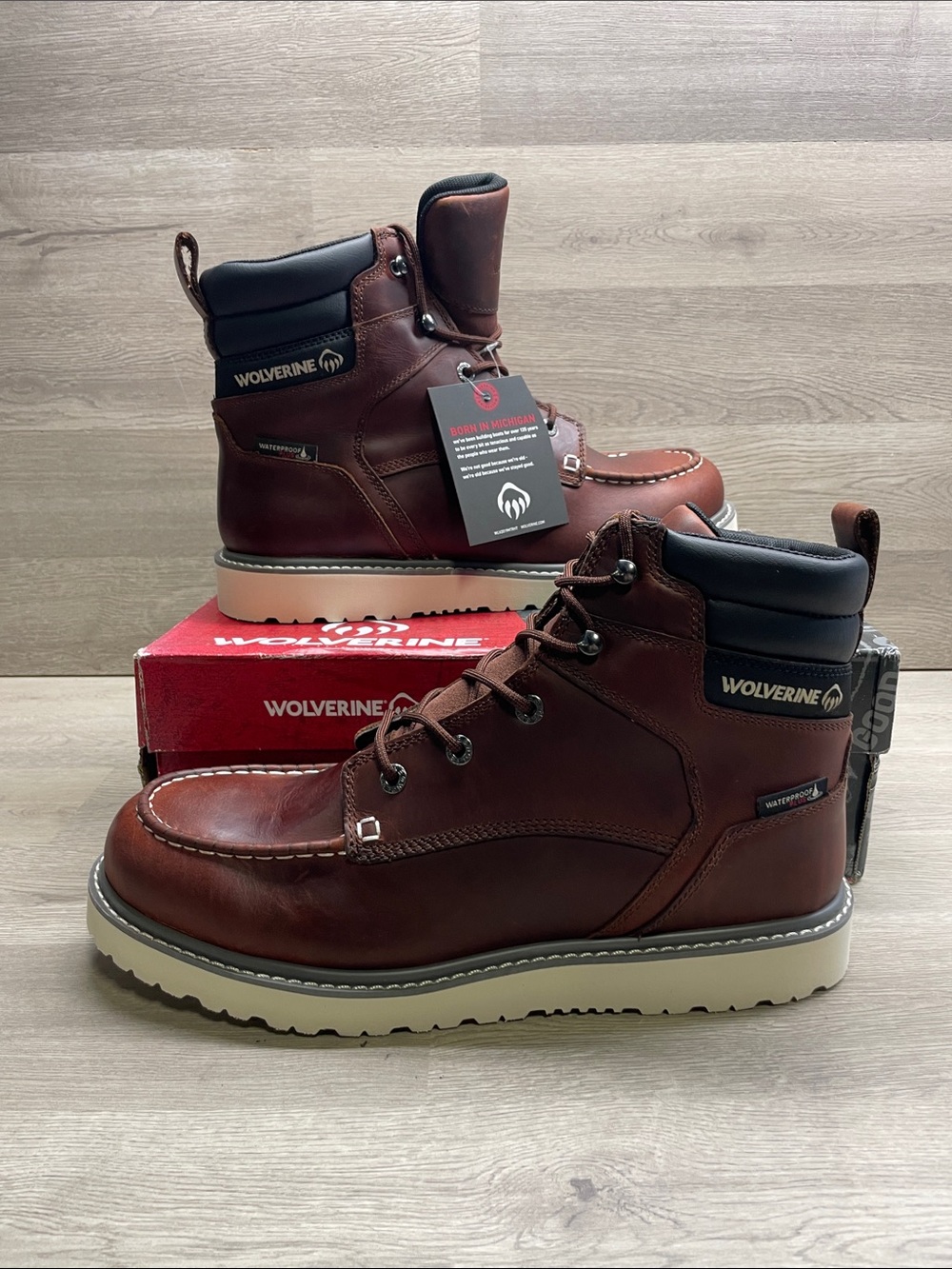 Wolverine Brown Leather Moc Toe Waterproof Work Boots #609